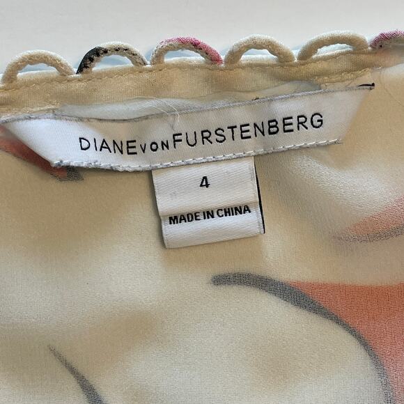 Diane Von Furstenberg DVF Camden Silk Top Womens Size 4 Floral Career Blouse - Picture 6 of 8